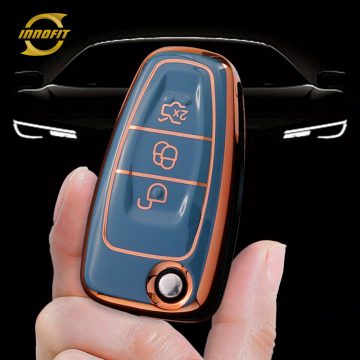 FOD1T1-Granny Grey-Gold Plating- Car Key Cover For Ford