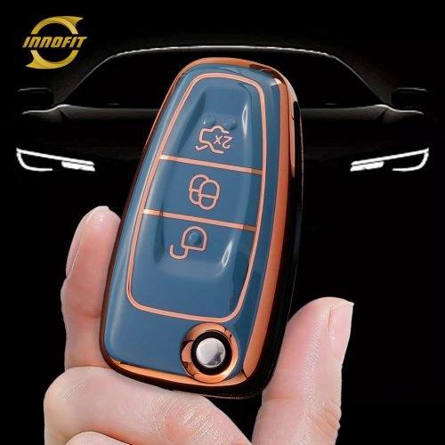 FOD1T1-Granny Grey-Gold Plating- Car Key Cover For Ford