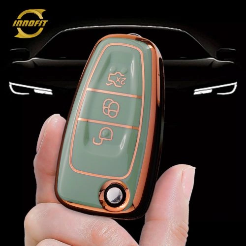 FOD1T1-Green-Gold Plating- Car Key Cover For Ford