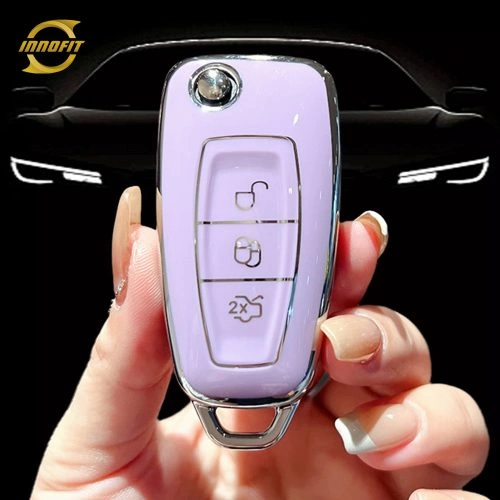 FOD1T1-Purple-Silver Plating- Car Key Cover For Ford