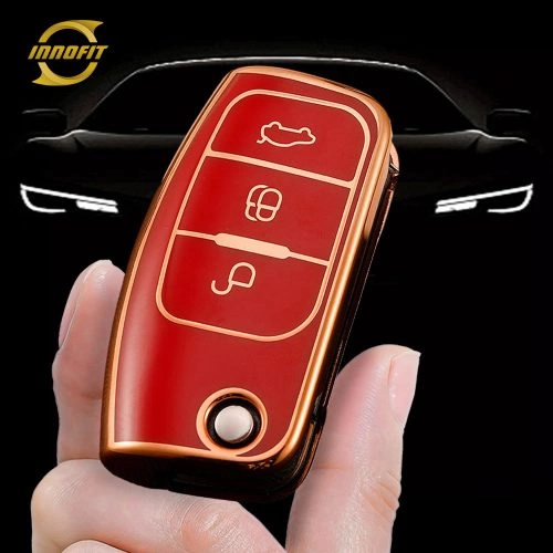 FOE1T1-Red-Gold Plating- Car Key Cover For Ford