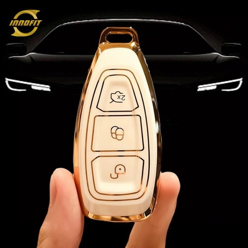 FOF1T1-White-Gold Plating- Car Key Cover For Ford