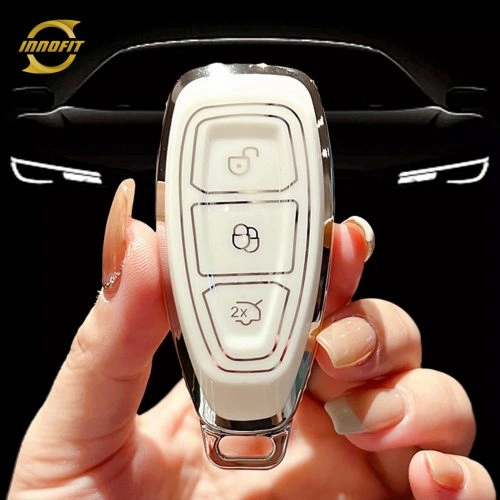 FOF1T1-White-Silver Plating- Car Key Cover For Ford