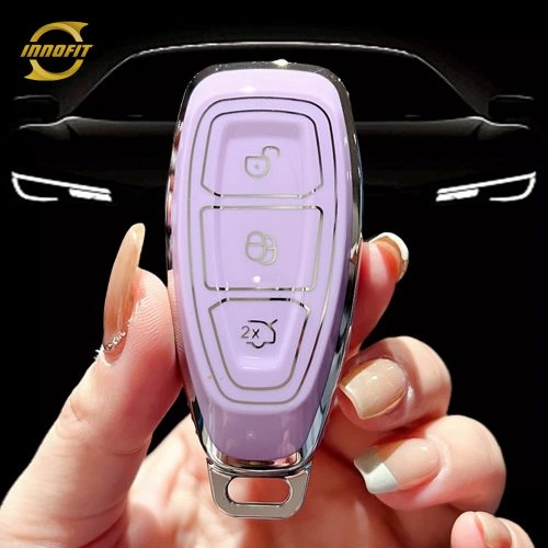 FOF1T1-Purple-Silver Plating- Car Key Cover For Ford