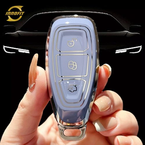 FOF1T1-Light Blue-Silver Plating- Car Key Cover For Ford