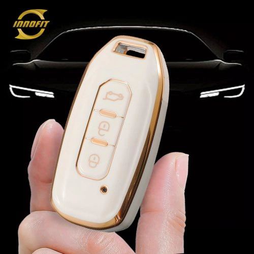 FOH1T1-White-Gold Plating- Car Key Cover For Ford