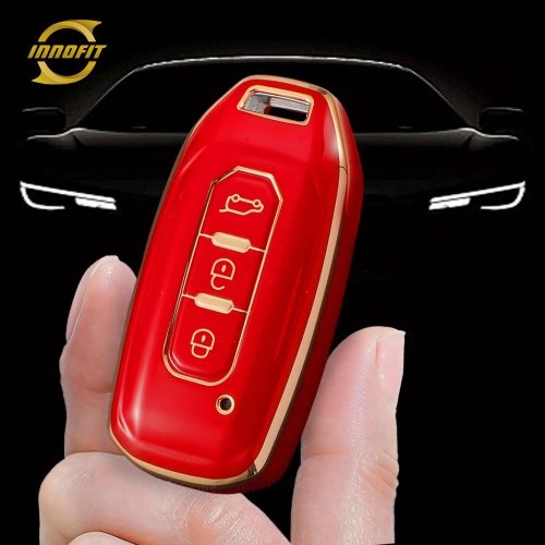 FOH1T1-Red-Gold Plating- Car Key Cover For Ford