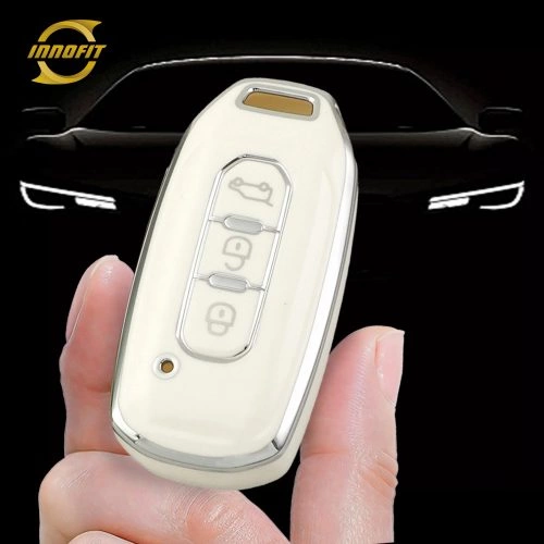 FOH1T1-White-Silver Plating- Car Key Cover For Ford