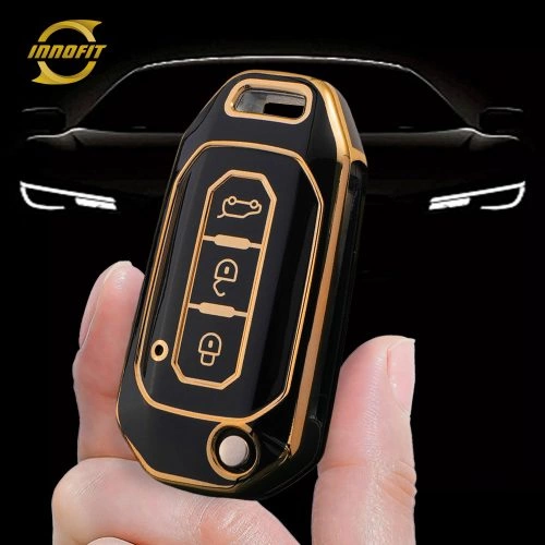 FOL1T1-Black-Gold Plating- Car Key Cover For Ford