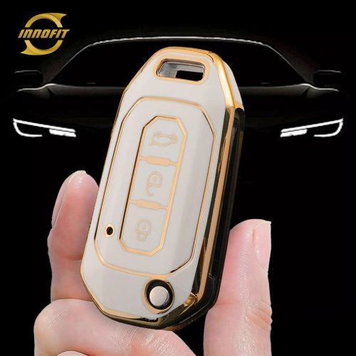 FOL1T1-White-Gold Plating- Car Key Cover For Ford