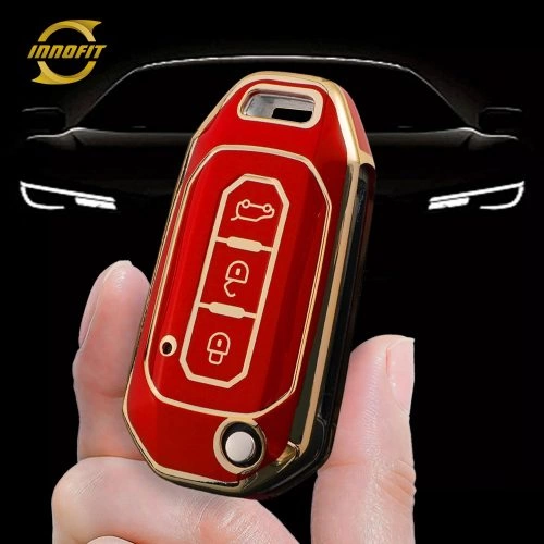 FOL1T1-Red-Gold Plating- Car Key Cover For Ford