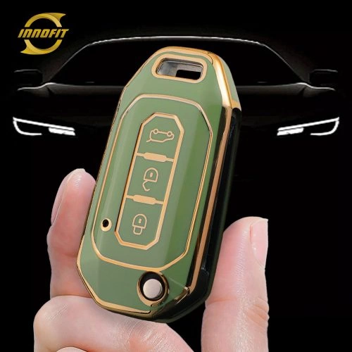 FOL1T1-Green-Gold Plating- Car Key Cover For Ford