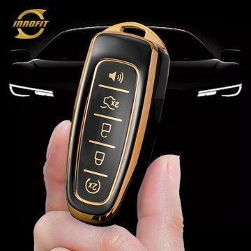 FOJ1T1-Black-Gold Plating- Car Key Cover For Ford LINCOLN