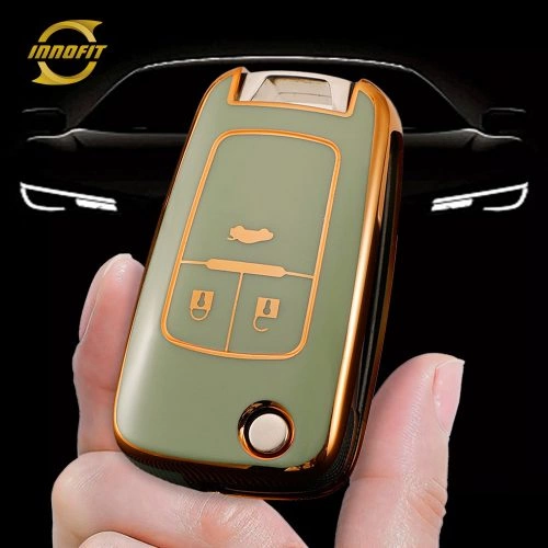 CED1T1-Green-Gold Plating- Car Key Cover For Chevrolet Opel GMC Holden