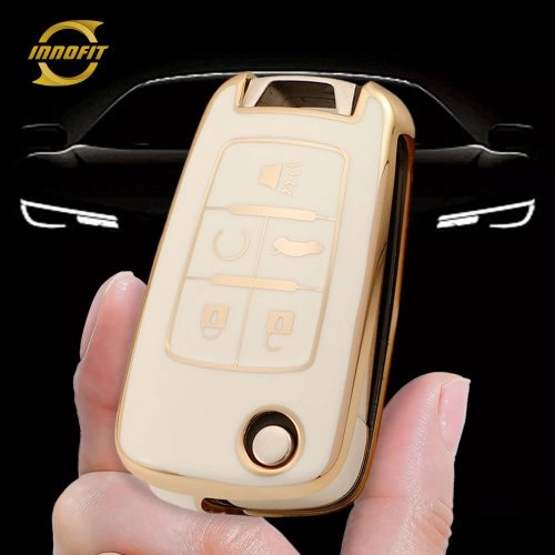 CED5T1-White-Gold Plating- Car Key Cover For Chevrolet Opel GMC Holden