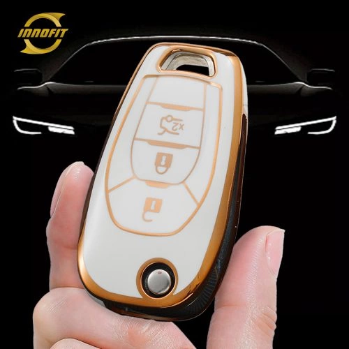 CEE1T1-White-Gold Plating- Car Key Cover For Chevrolet