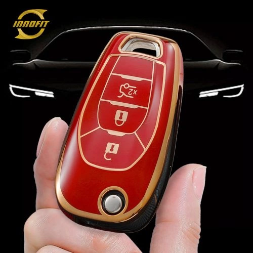CEE1T1-Red-Gold Plating- Car Key Cover For Chevrolet