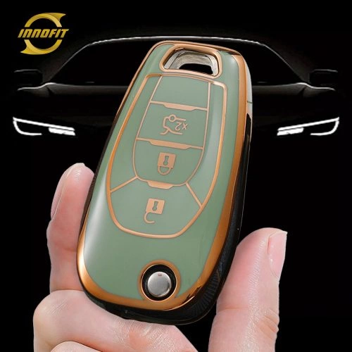 CEE1T1-Green-Gold Plating- Car Key Cover For Chevrolet