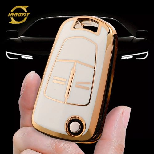 OLA2T1-White-Gold Plating- Car Key Cover For Opel