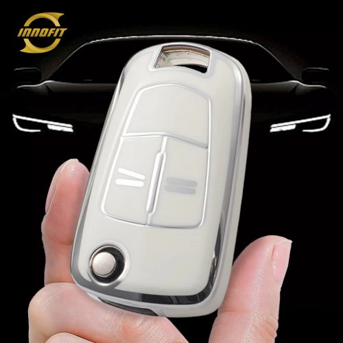 OLA2T1-White-Silver Plating- Car Key Cover For Opel