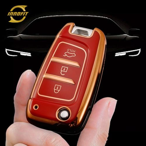 HYB1T1-Red-Gold Plating- Car Key Cover For Hyundai