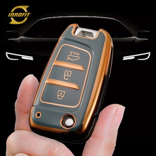 HYB1T1-Granny Grey-Gold Plating- Car Key Cover For Hyundai