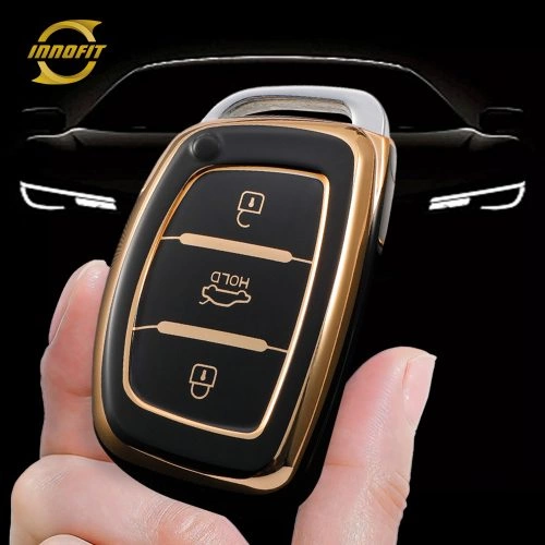 HYD1T1-Black-Gold Plating- Car Key Cover For Hyundai