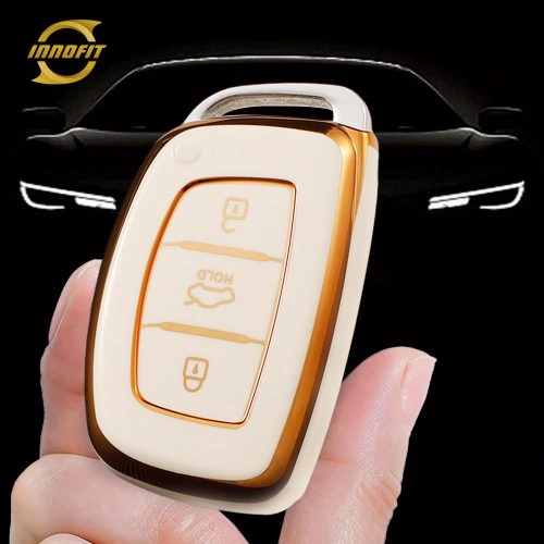 HYD1T1-White-Gold Plating- Car Key Cover For Hyundai