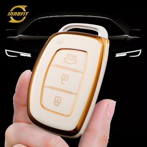 HYD2T1-White-Gold Plating- Car Key Cover For Hyundai