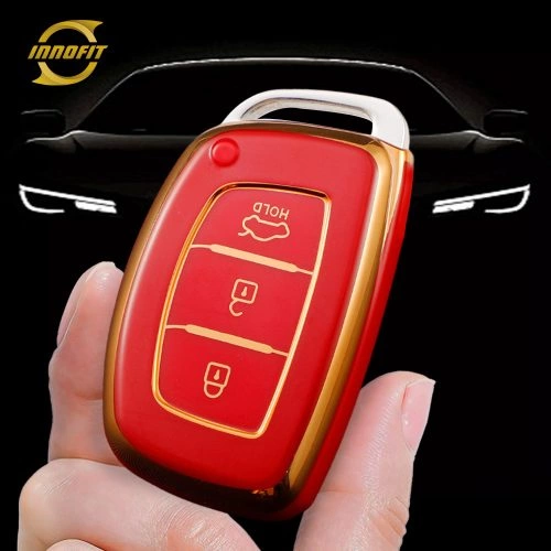 HYD2T1-Red-Gold Plating- Car Key Cover For Hyundai