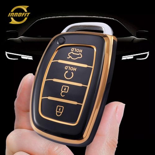 HYD4T1-Black-Gold Plating- Car Key Cover For Hyundai