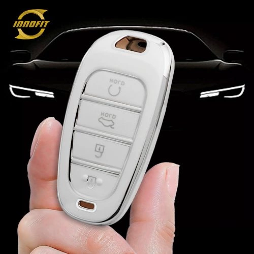 HYE2T1-Blanco-Plateado de plata- Cubierta de la llave del coche para Hyundai