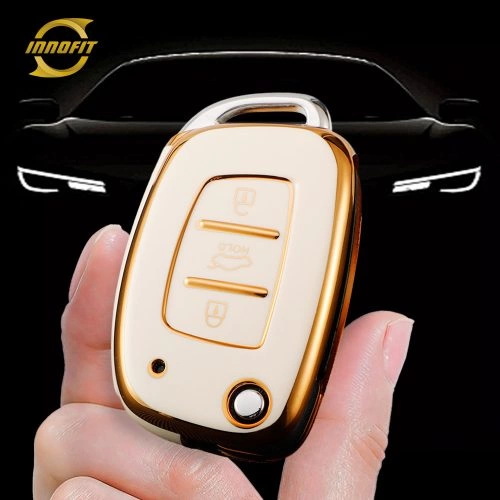 HYF1T1-White-Gold Plating- Car Key Cover For Hyundai
