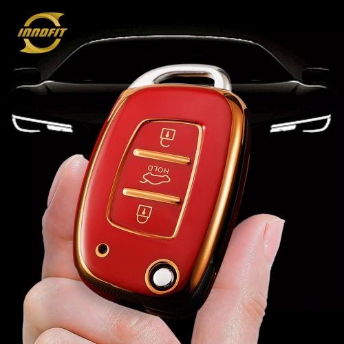 HYF1T1-Red-Gold Plating- Car Key Cover For Hyundai
