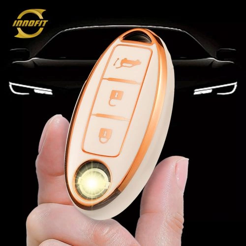 NIB3T1-White-Gold Plating- Car Key Cover For Nissan