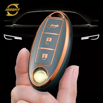 NIB3T1-Granny Grey-Gold Plating- Car Key Cover For Nissan