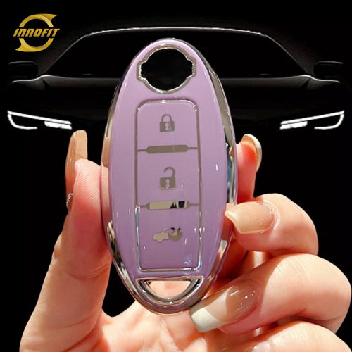 NIB3T1-Purple-Silver Plating- Car Key Cover For Nissan