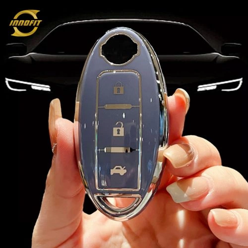 NIB3T1-Light Blue-Silver Plating- Car Key Cover For Nissan