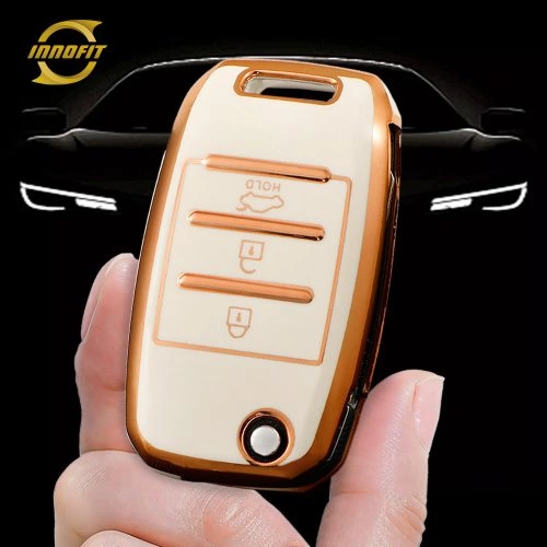 KIE1T1-White-Gold Plating- Car Key Cover For Kia