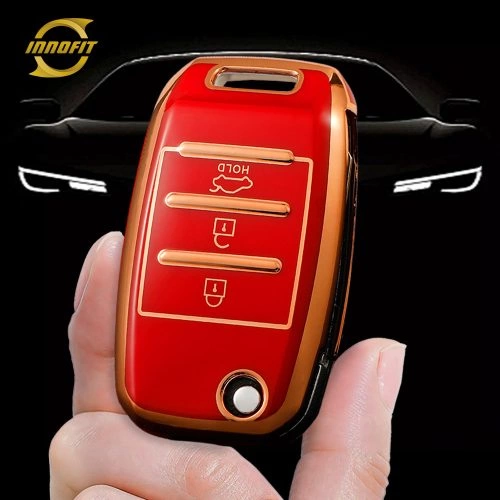 KIE1T1-Red-Gold Plating- Car Key Cover For Kia