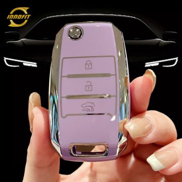 KIE1T1-Purple-Silver Plating- Car Key Cover For Kia