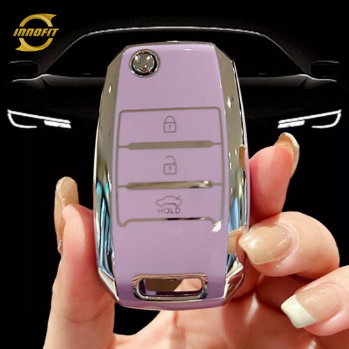 KIE1T1-Purple-Silver Plating- Car Key Cover For Kia