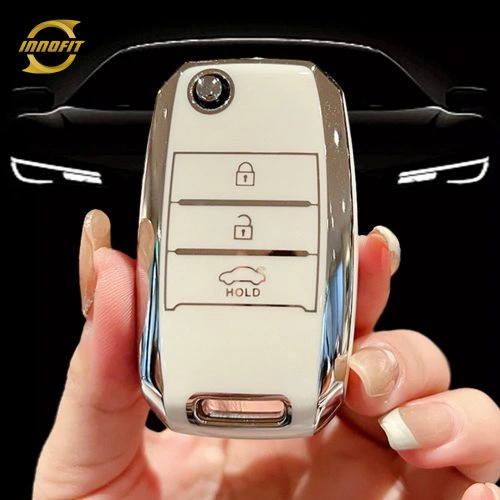 KIE1T1-White-Silver Plating- Car Key Cover For Kia