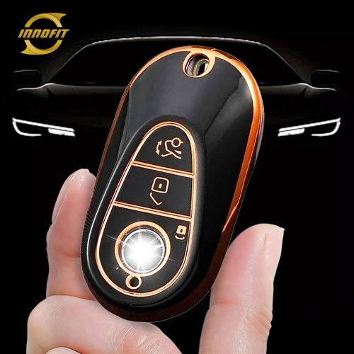 MEA1T1-Black-Gold Plating- Car Key Cover For Mercedes-Benz