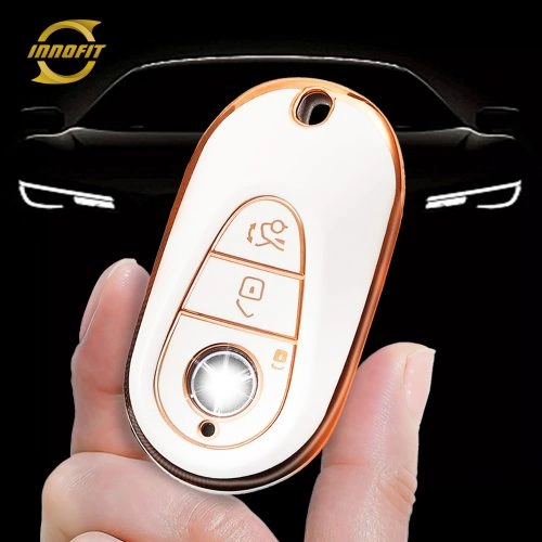 MEA1T1-White-Gold Plating- Car Key Cover For Mercedes-Benz