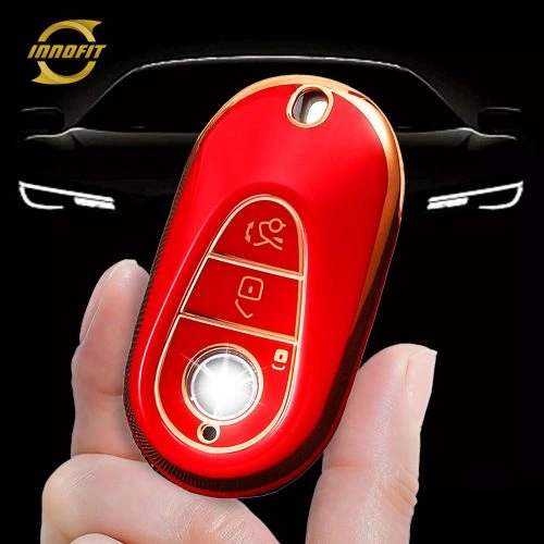 MEA1T1-Red-Gold Plating- Car Key Cover For Mercedes-Benz