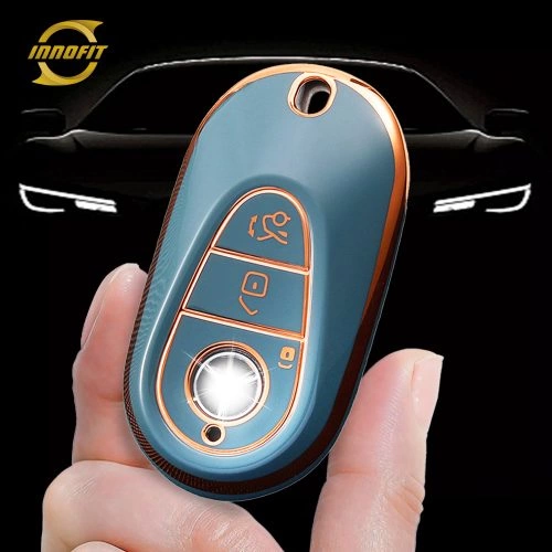 MEA1T1-Granny Grey-Gold Plating- Car Key Cover For Mercedes-Benz