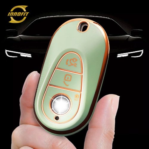MEA1T1-Green-Gold Plating- Car Key Cover For Mercedes-Benz