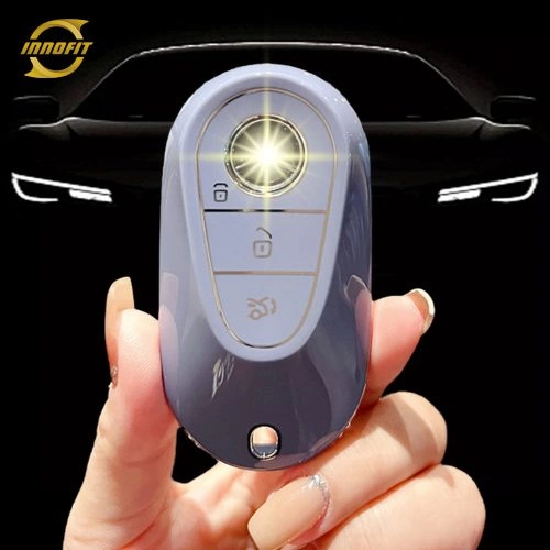 MEA1T1-Light Blue-Silver Plating- Car Key Cover For Mercedes-Benz