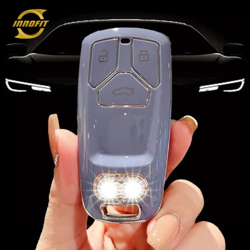AUA1T1-Light Blue-Silver Plating- Car Key Cover For Audi